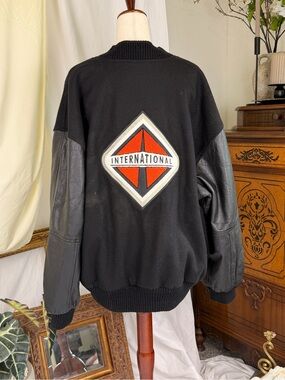 Vintage Leather Wool Bomber Jacket Burk’s Bay XL with Logo Moto Streetwear